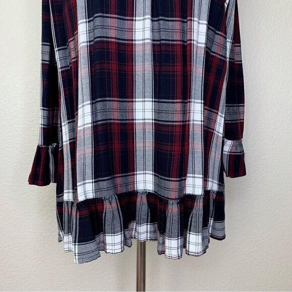 For the Republic Plaid Off Shoulder Bell Sleeves Peplum Top - Picture 3 of 11
